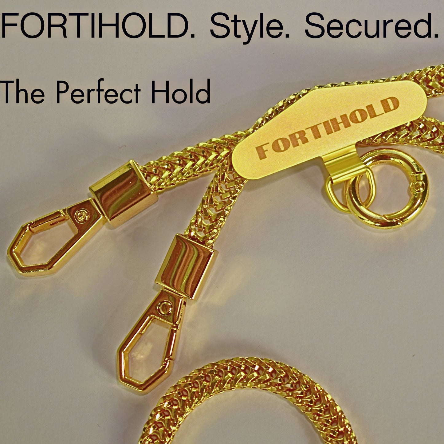 FORTHOLD Crossbody Phone Chain - Secure Tether - Trendy Gold-Colored Foxtail - Hands-Free Chic Phone Lanyard Strap - Anti-Theft - Universal Compatability - iPhone, Pixel, Galaxy